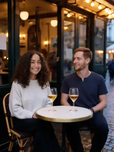 AI-created engagement portrait in a city street
